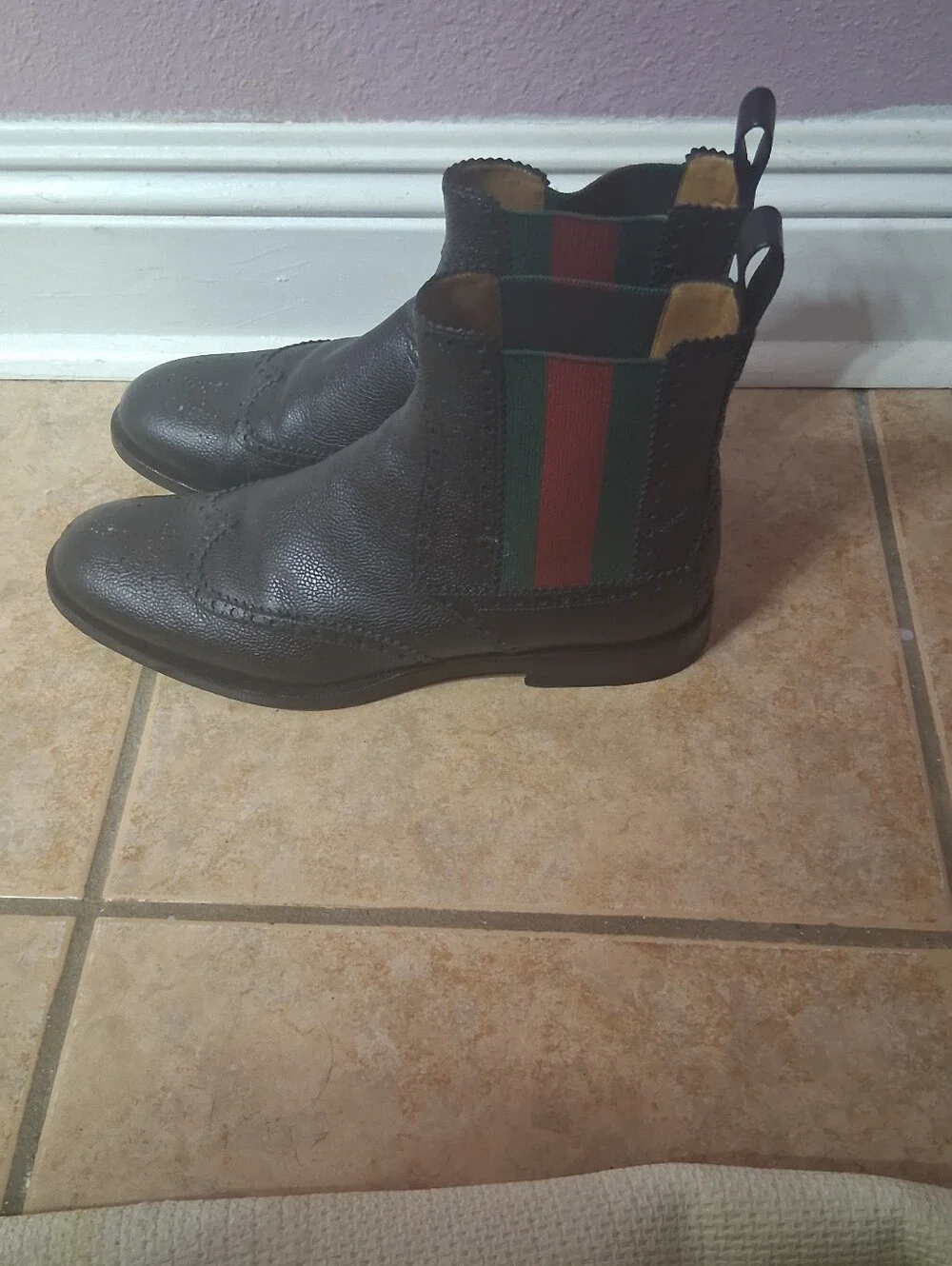 Men's  Gucci Web Black Leather Chelsea Wingtip Boots